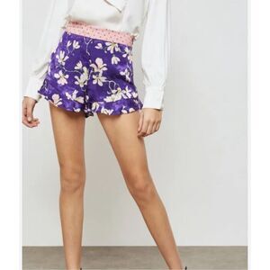 Mango MNG Purple Floral Shorts Sz XS Ruffle Hem High Waist NWT